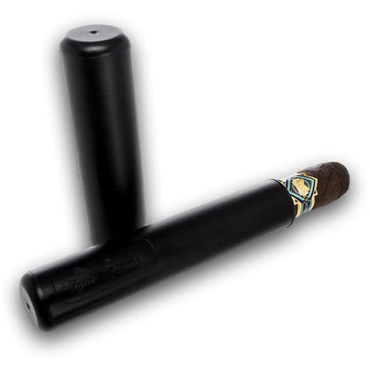 Maxfield x Cigar Caddy 1-Cigar Tube with cigar inserted, on a white background