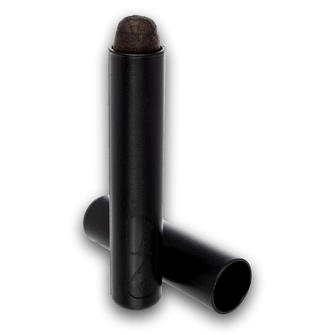 Maxfield x Cigar Caddy 1-Cigar Tube with cigar on a white background