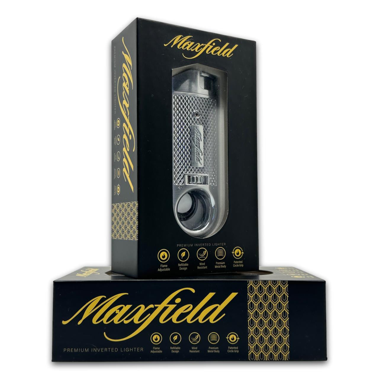 Maxfield Slim Diamond Torch Flame Cigar Lighters - Silver - Product Box