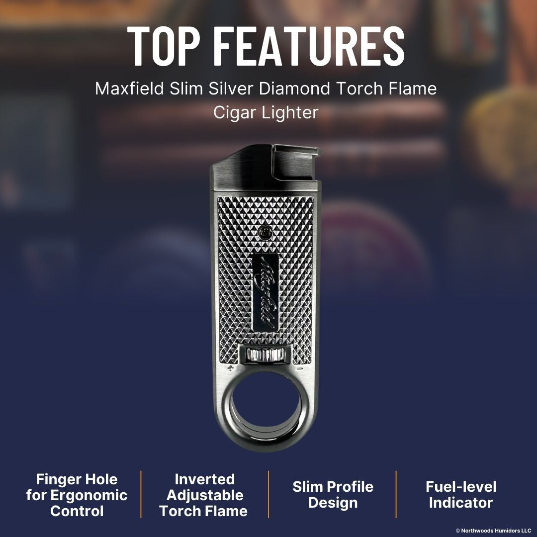 Maxfield Slim Diamond Torch Flame Cigar Lighters - Silver - Top Features