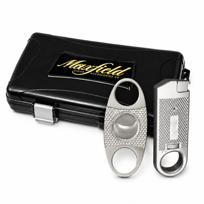 Maxfield Complete Travel Cigar Gift Set in Silver