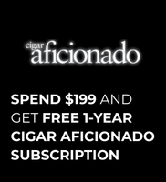 A white square graphic with the text 'cigar aficionado' in a very pale blue-gray serif font.