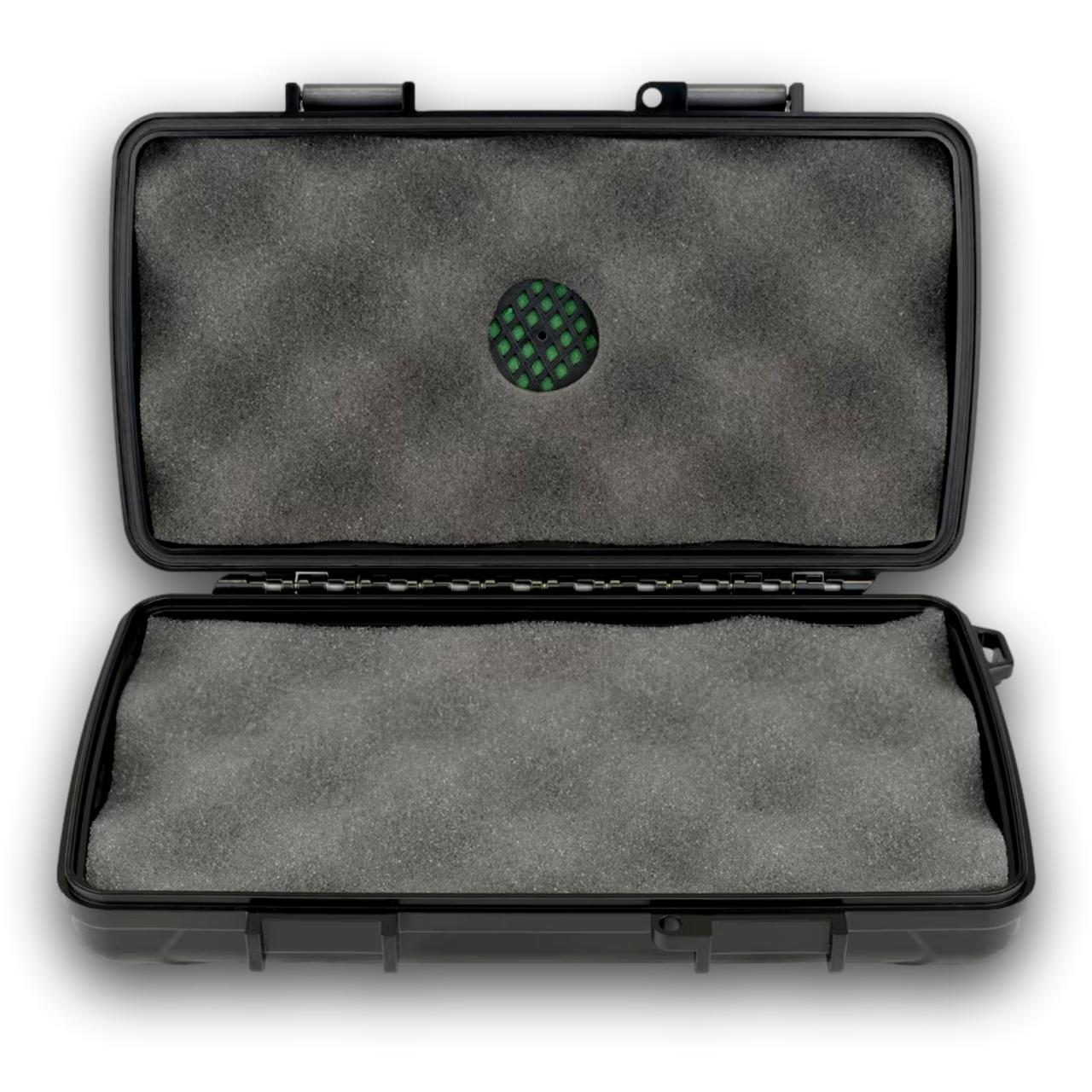 Maxfield x Xikar 5-Cigar Travel Humidor showing inside view without cigars
