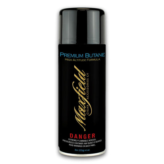 Maxfield x Xikar High Performance 8oz Butane for Cigar Lighters canister on a white background